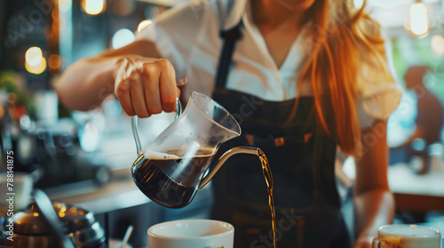 Waitress pouring hot drink