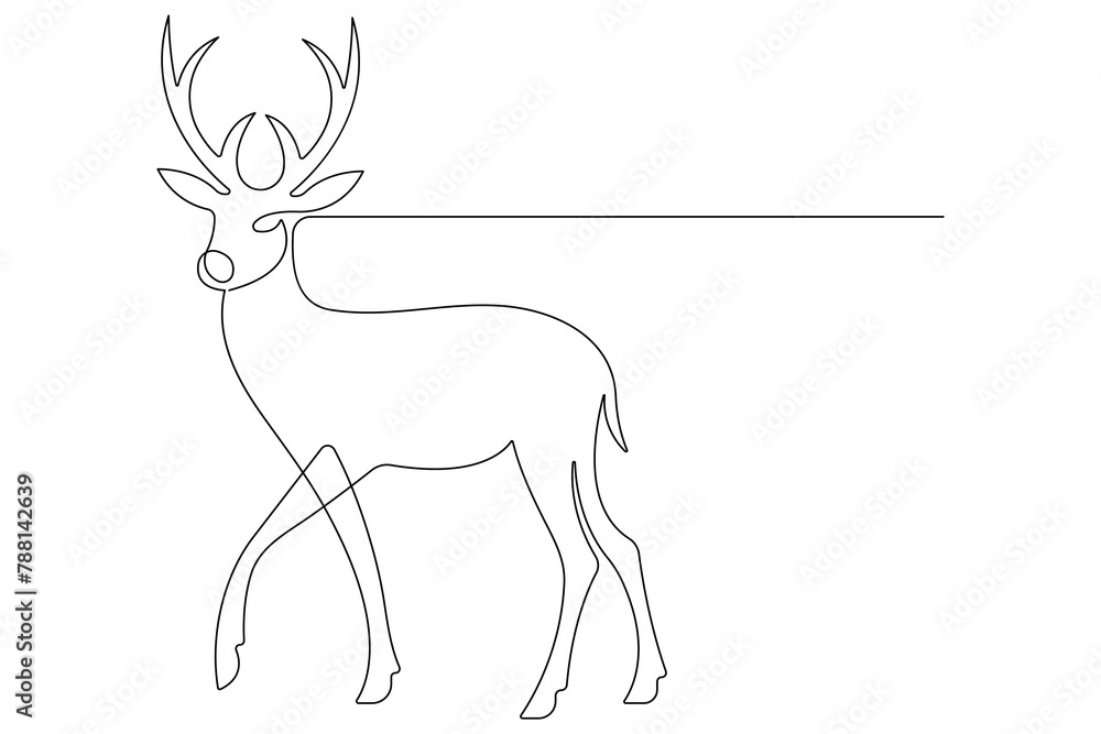 Fototapeta premium One continuous line drawing of deer world animal day and Christmas symbol