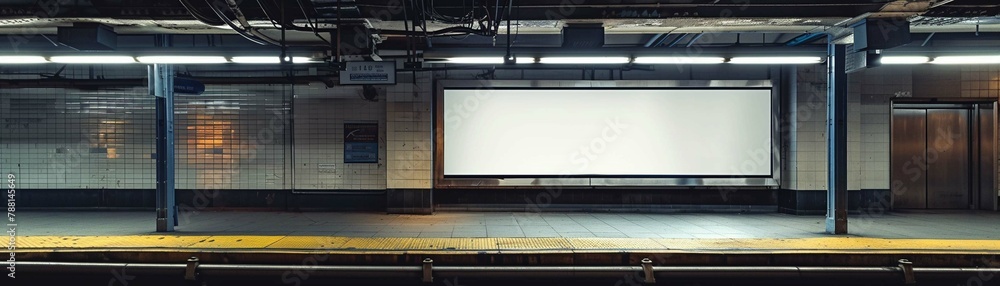 Empty billboard in a subway station Empty billboard in a subway station
