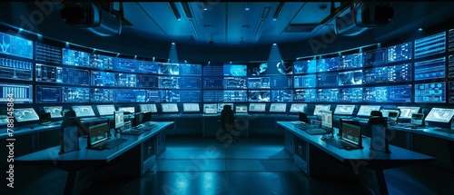 High-tech control room wide angle photo