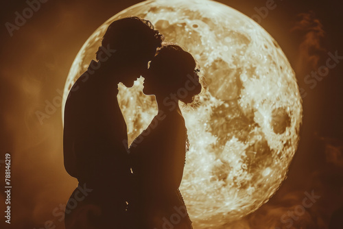 An image of a couple renewing their wedding vows under the romantic light of a lunar eclipse, celebr photo