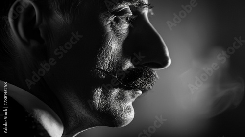 Vintage profile of man with mustache side light photo