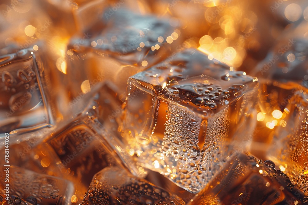 Ice cube on brown background, soda ice liquid Ice cube on brown background, soda ice liquid