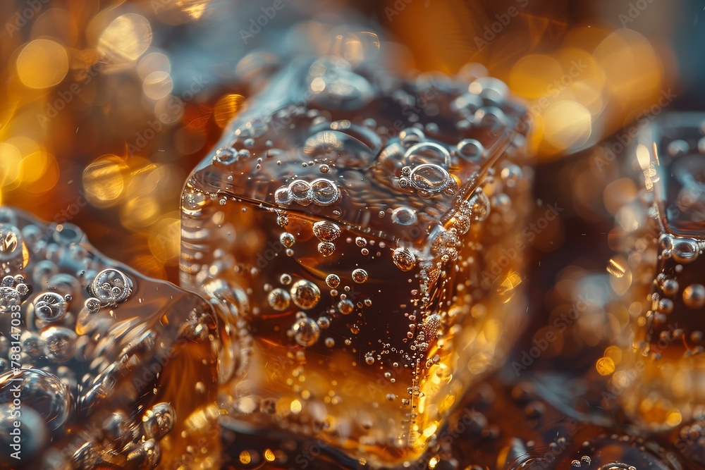 Ice cube on brown background, soda ice liquid Ice cube on brown background, soda ice liquid