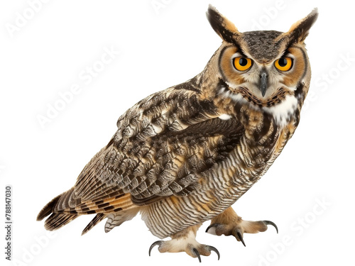 horned owl isolated on a transparent background. PNG