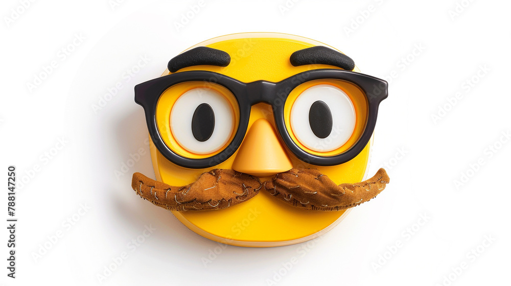 Disguised face emoji emoticon with a yellow face, big glasses, a