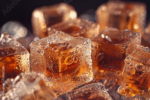 Ice cube on brown background, soda ice liquid