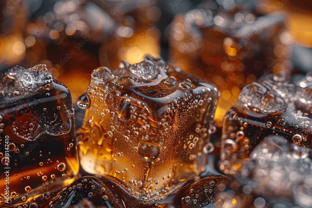 Ice cube on brown background, soda ice liquid Ice cube on brown background, soda ice liquid