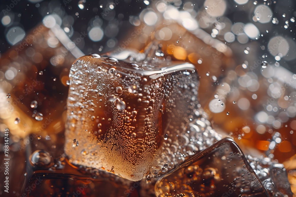 Ice cube on brown background, soda ice liquid Ice cube on brown background, soda ice liquid