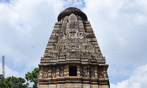 Beautifully Carved Shikhara of Mama Bhanja Temple, 13th Century Temple, Barsur, Chhattisgarh, India.