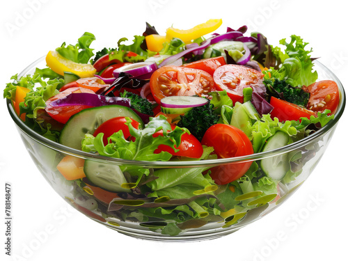 fresh vegetable salad in a bowl isolated on a transparent background. PNG