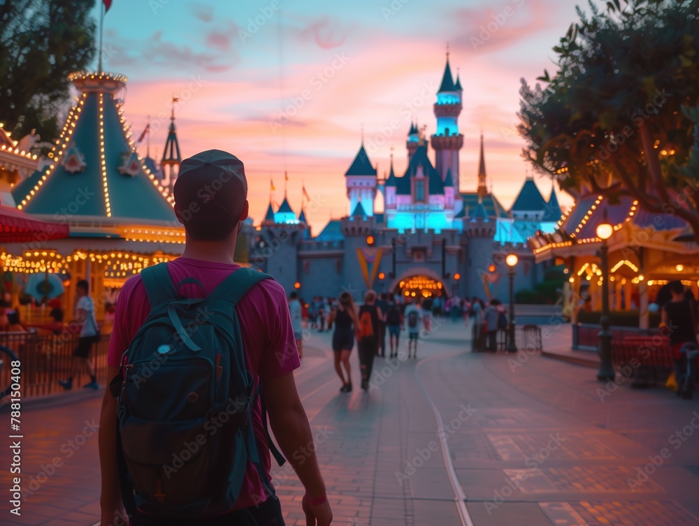 Man Walking Down Street With Backpack