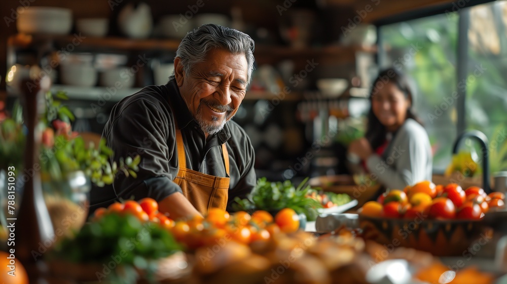 Man Standing in Front of Counter Filled With Fruits and Vegetables Man Standing in Front of Counter Filled With Fruits and Vegetables