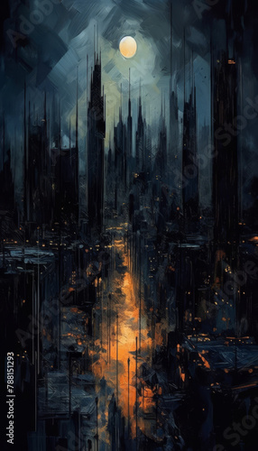 Moonlit Metropolis Dark City © Beyza
