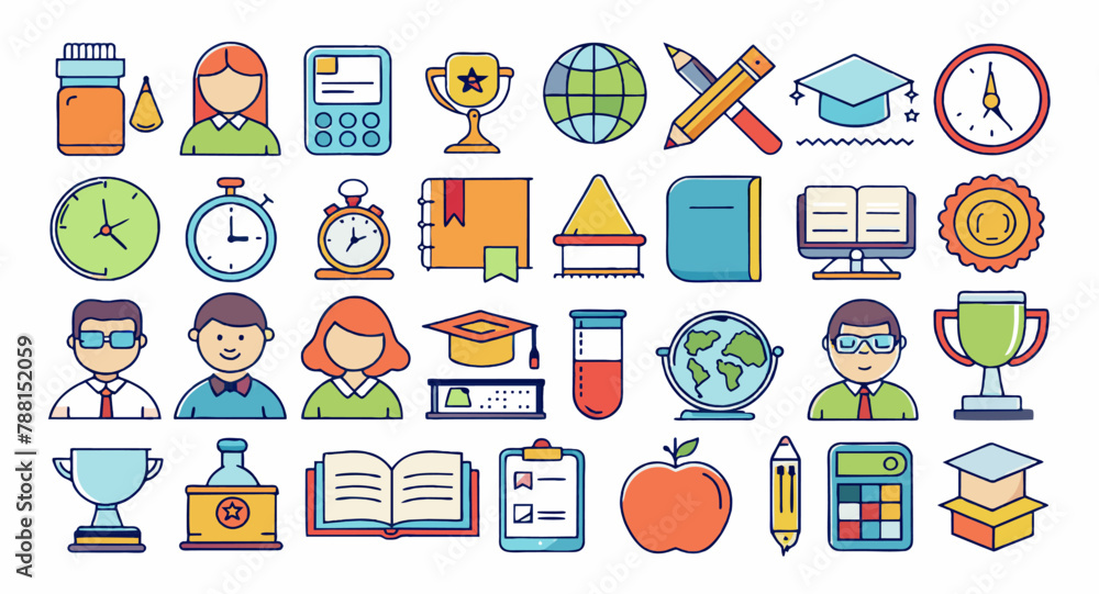 set of icons teachers day, line and fill style icon set of icons teachers day, line and fill style icon