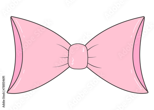 Cute Coquette Pink Bow. Vector Hand drawn Bow. Pink Bowknot for Gift. Ribbon collection for Present. Doodle Pink Bow in y2k style. Coquette Aesthetic. Vintage Bow Coquette Girly. Vector illustration. (ID: 788154691)