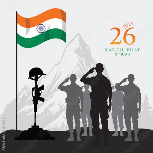 Kargil vijay diwas soldier salute vector illustration