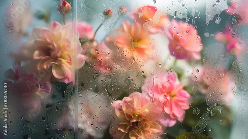Colorful lovely flowers on water with splashing drop ,Generative ai, 
