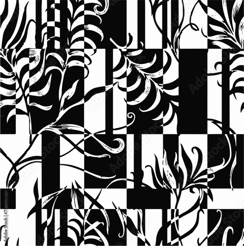 Big flowers pattern, upscale floral pattern. graphical textures floral, trendy colors pattern , flowers background with leaves. vector illustration,tropical,monochrome