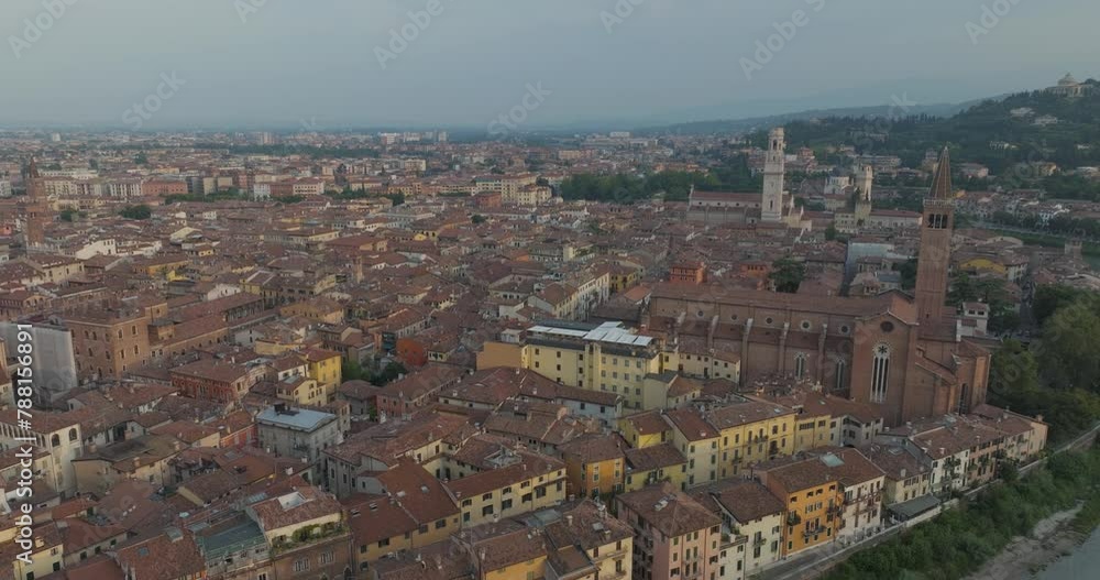 Aerial view of historic Verona with medieval rooftops and cathedral, Veneto, Italy. Aerial view of historic Verona with medieval rooftops and cathedral, Veneto, Italy.