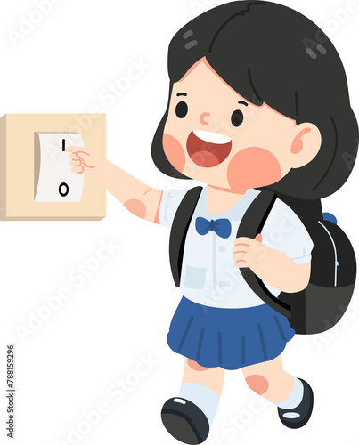 Kid girl Saving Power-Turning Off Lights © focus_bell