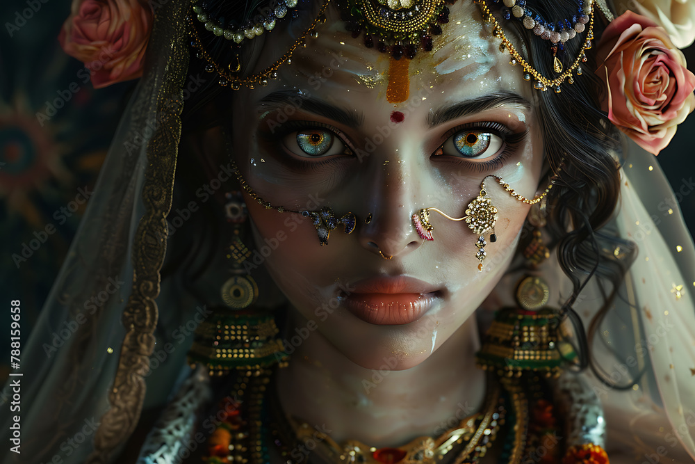 A stunning depiction of Devi Parvati, the Hindu goddess of love, fertility, and devotion, often revered as the nurturing and empowering mother figure in Hindu mythology. A stunning depiction of Devi Parvati, the Hindu goddess of love, fertility, and devotion, often revered as the nurturing and empowering mother figure in Hindu mythology.