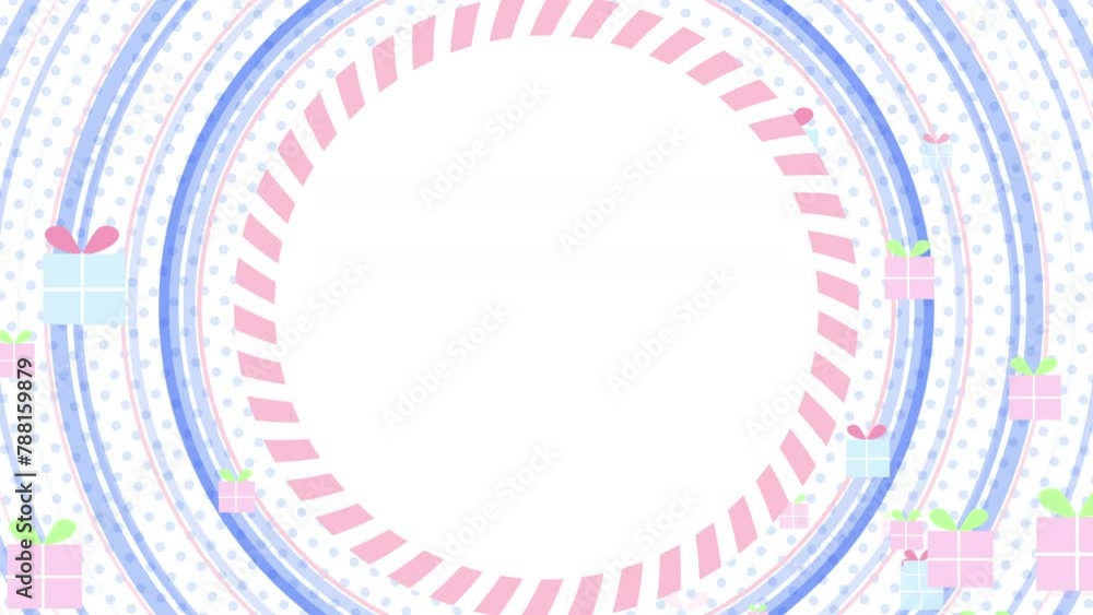 Happy birthday greeting card celebration present background with abstract colorful animation gift and balloons video. Cute frame with a decorative border for a invitation or child birthday card.