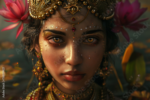 A stunning depiction of Devi Parvati, the Hindu goddess of love, fertility, and devotion, often revered as the nurturing and empowering mother figure in Hindu mythology.