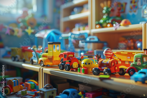 An assortment of colorful kids' toys scattered on a playful background, inviting imagination and joy.