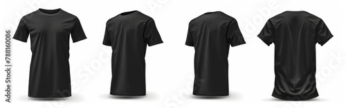 black cotton T-shirts in row on white background, copy space, mockup, mock up, template