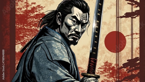 Samurai, comic book style photo