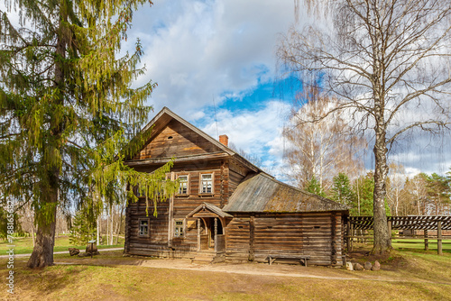 Old wooden Tavern, Inn building. Architectural and Ethnographic Museum Vasilevo, Torzhok area, Tver region. Landmark of Russia.