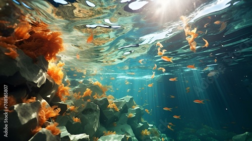 Underwater view of the coral reef. Underwater panorama. 