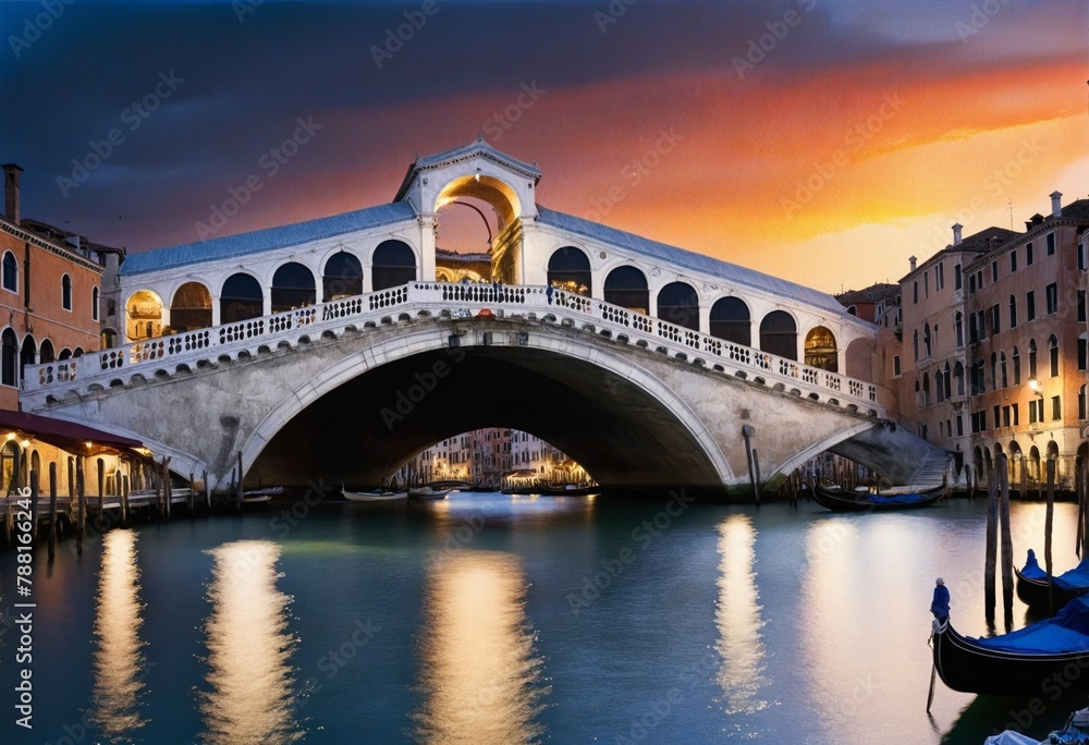 Twilight in Venice: A Romantic European Cityscape, Watercolor Picture