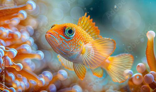close up on yellow fish and corals in the sea / aquarium, fish wallpaper	