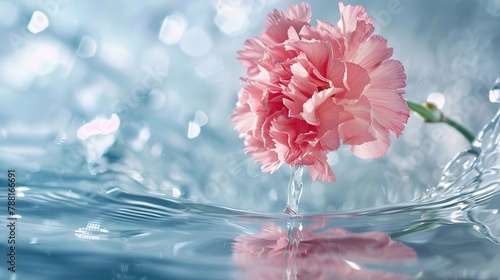 Pink carnation falling into water ,Generative ai, 