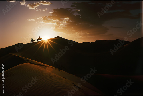 sand dunes Morocco Sahara desert sunset camels backlit