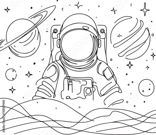 astronaut sketch draw in one line art, vector illustration