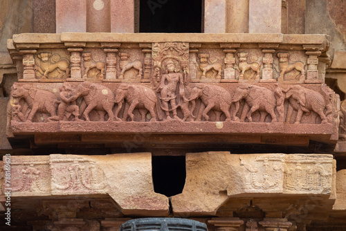 Beautiful Carving of Lord Shiva with Yelli and Elephant, Ramappa Temple, 12th Century Temple, Mulugu, Telangana, India.