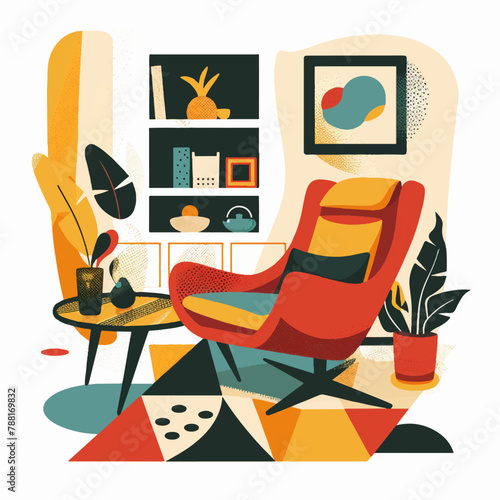 Abstract flat vectorized living room with couch, vector graphics