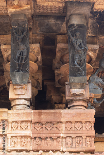 Beautiful Carvings on the Mama Bhanja Temple, 13th Century Ancient Monument, Barsur, Chhattisgarh, India. 
