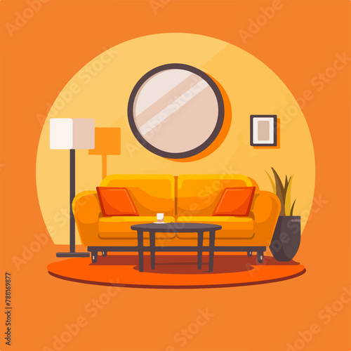 Abstract flat vectorized living room with couch, vector graphics