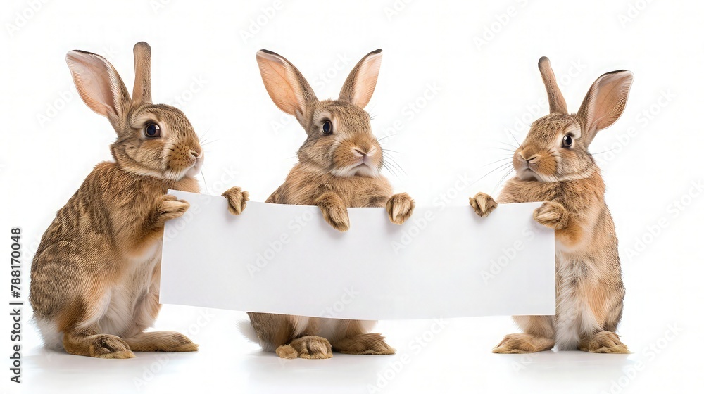 Three Rabbits holding a white banner.