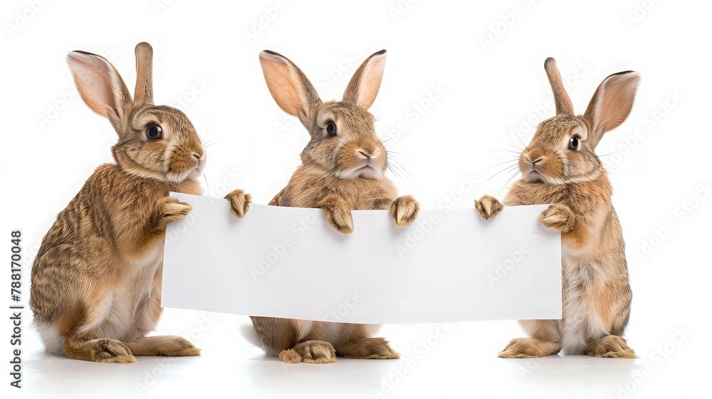 Three Rabbits holding a white banner. Three Rabbits holding a white banner.