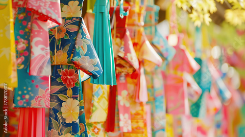 Tanabata, an offering is made in the form of kimonos cut out of paper photo