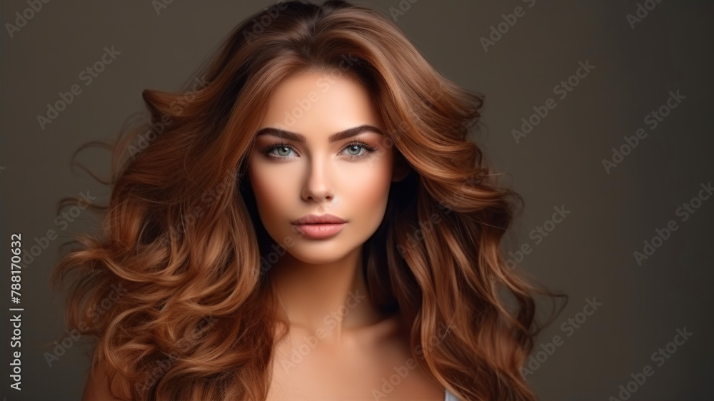 Portrait of a beautiful young woman with long wavy hair. Portrait of a beautiful young woman with long wavy hair.