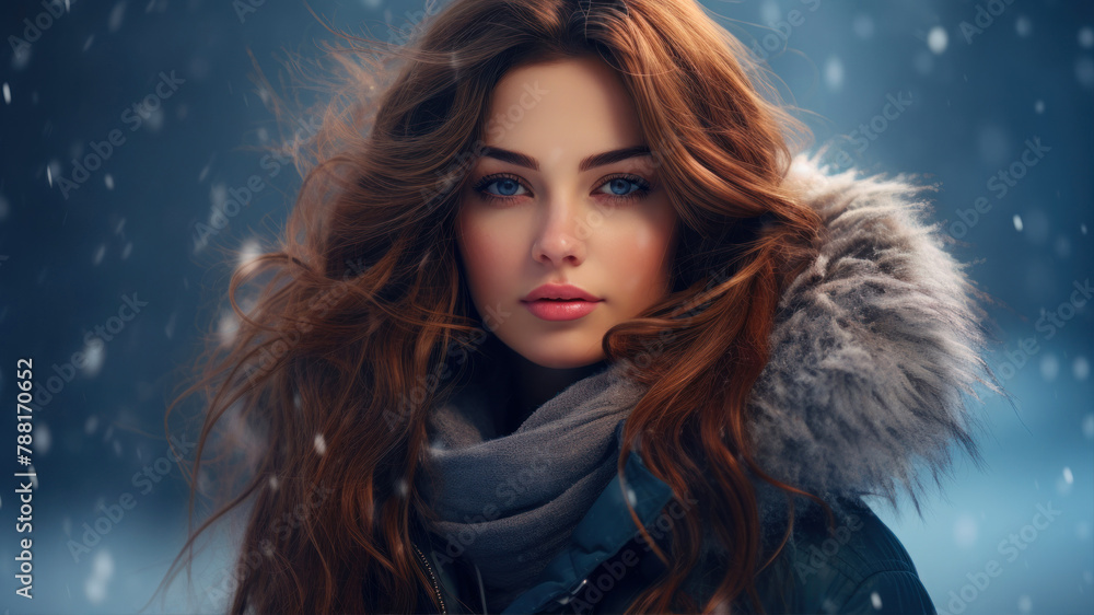 Portrait of a beautiful young woman in winter coat and scarf. Portrait of a beautiful young woman in winter coat and scarf.