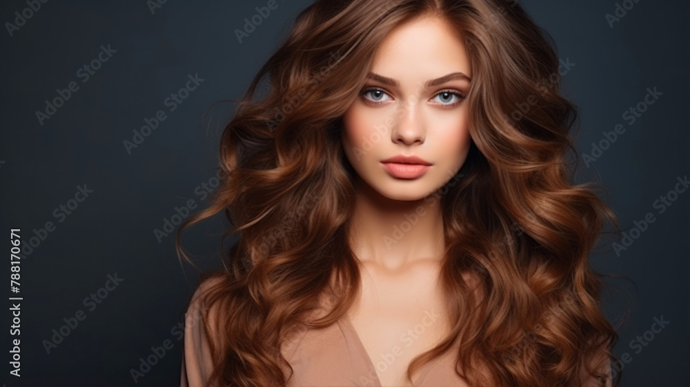 Beautiful young woman with long curly hair. Perfect make-up. Beautiful young woman with long curly hair. Perfect make-up.