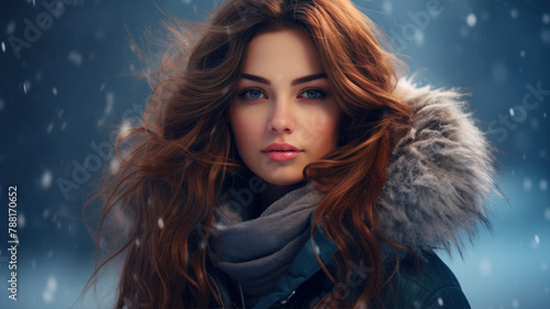 Portrait of a beautiful young woman in winter coat and scarf. © Ula