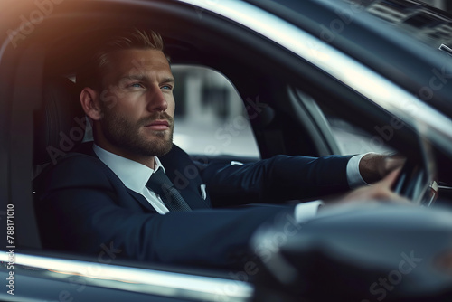 Young confident businessman in an elegant suit driving a luxury car  © Ivan